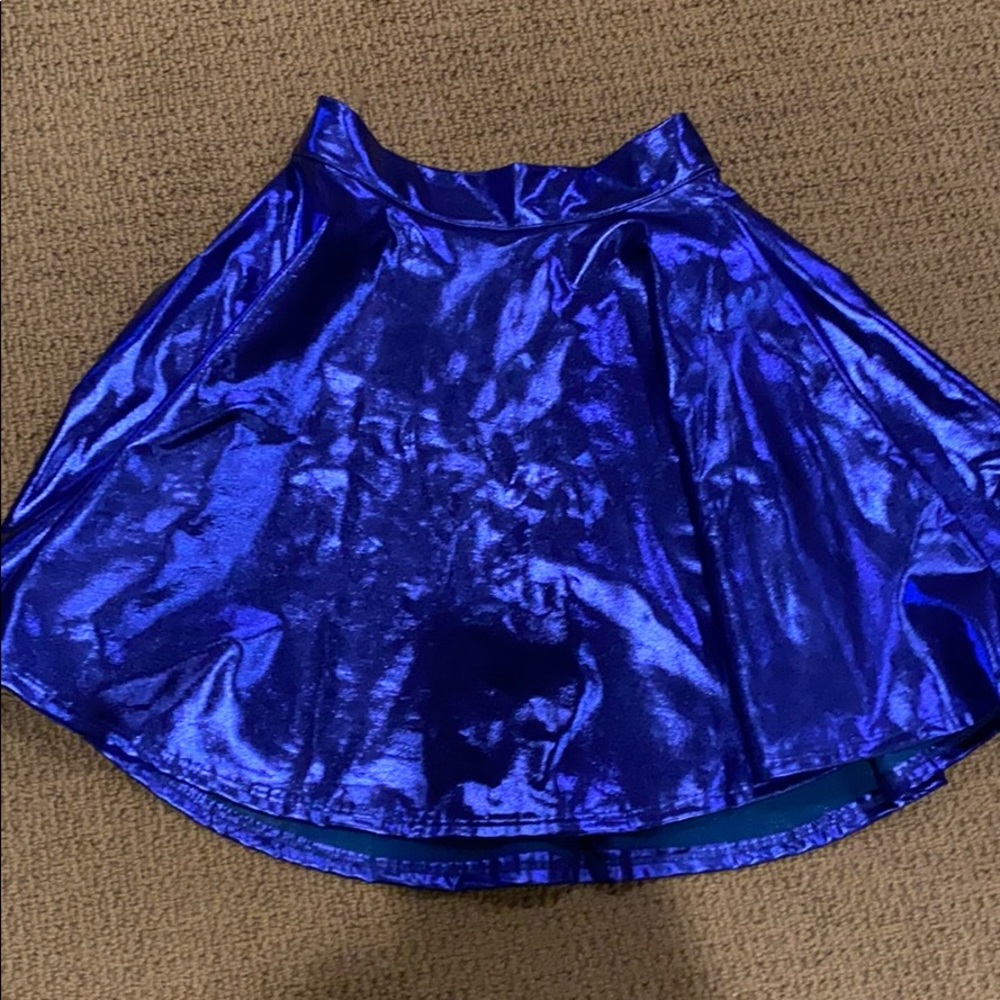 Blue Metallic Skater Skirt with back zipper